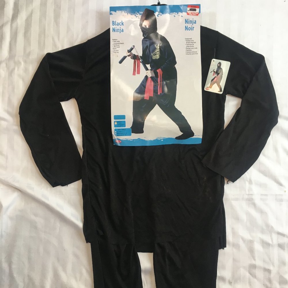 Black Ninja Boys Child Kid Halloween Costume Size 12 to 14 Fun World New - Picture 2 of 12